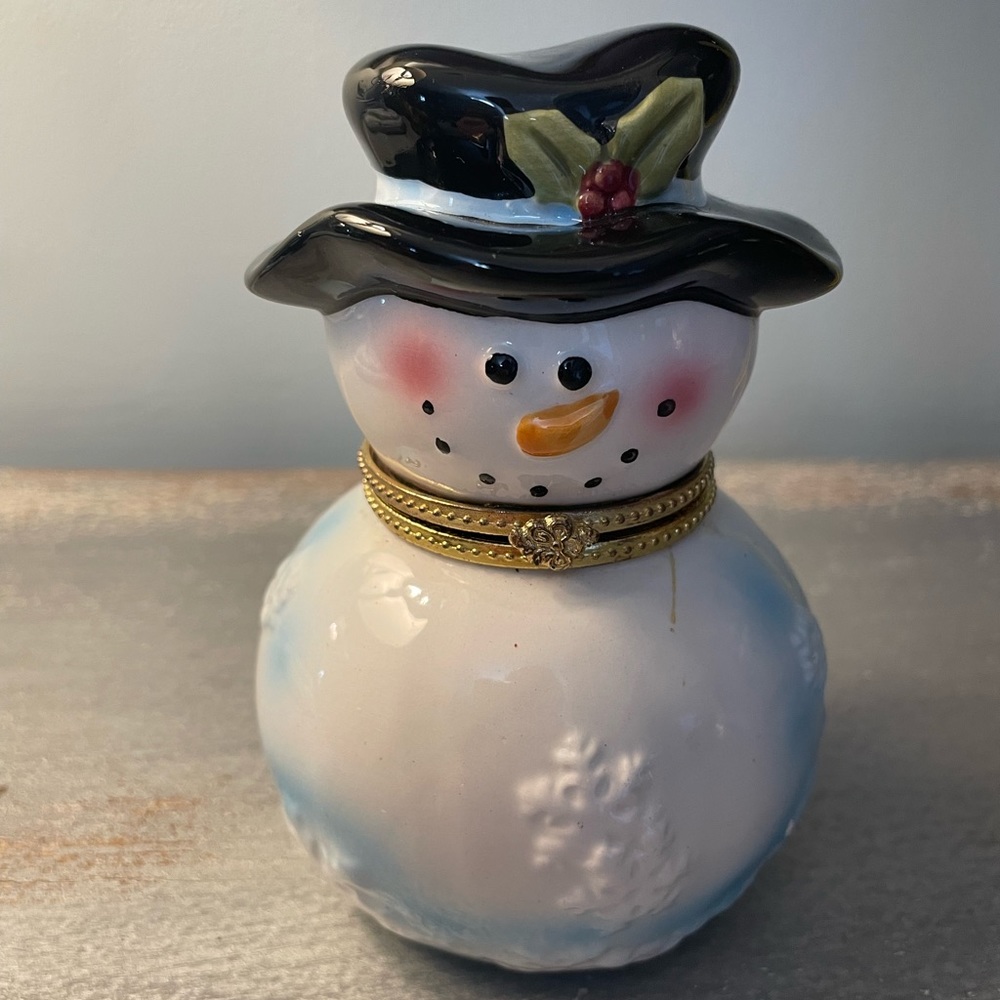Vintage Hinged Snowman Trinket Box